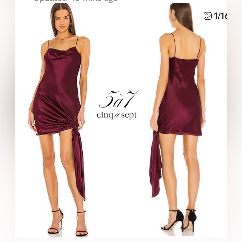 cinq à sept Burgundy Wine Silk Mini Dress Size - 8